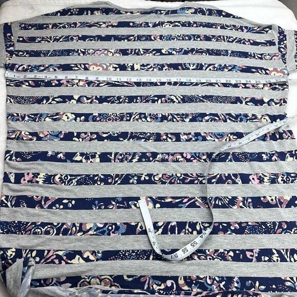 Lularoe Womens Blue Gray Floral Striped Stretch Short Sleeve Blouse Top Tunic XL - Picture 6 of 8